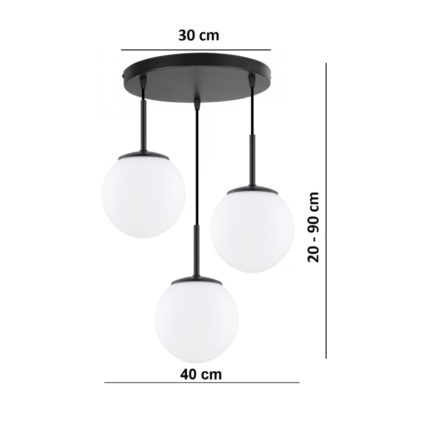 Brilagi - MILO kábeles függeszték 3xE27/60W/230V fekete