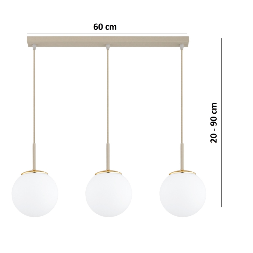 Brilagi - MILO kábeles függőlámpa 3xE27/60W/230V bézs/arany