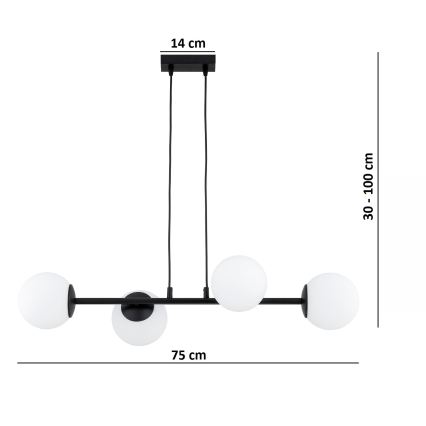 Brilagi - MILO kábellel függesztett csillár 4xE27/60W/230V fekete