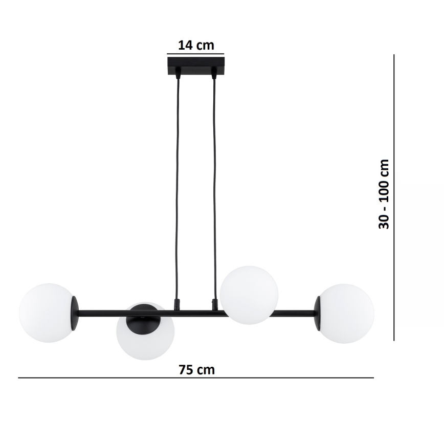 Brilagi - MILO kábellel függesztett csillár 4xE27/60W/230V fekete