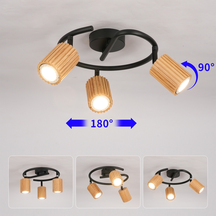Brilagi - MODERN WOOD spotlámpa 3xGU10/8W/230V fa/fekete