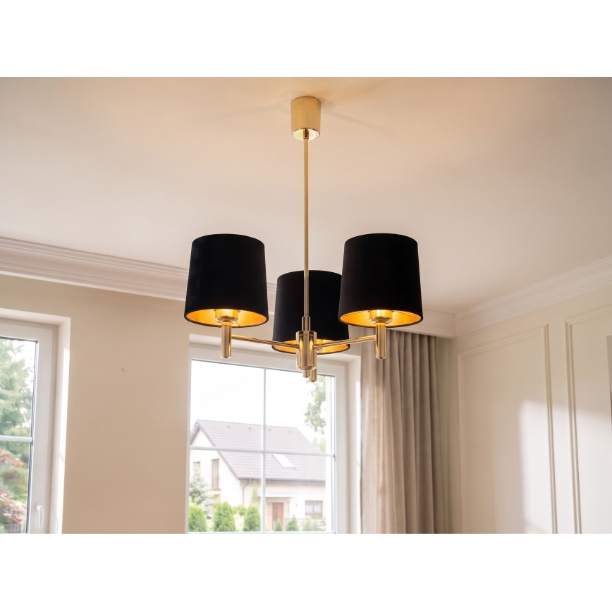Brilagi - MONTE csillár rúddal 3xE27/60W/230V fekete/arany