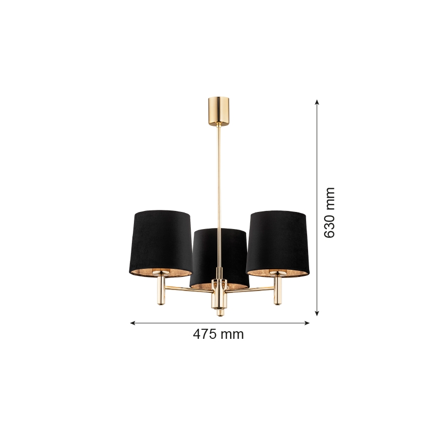 Brilagi - MONTE csillár rúddal 3xE27/60W/230V fekete/arany