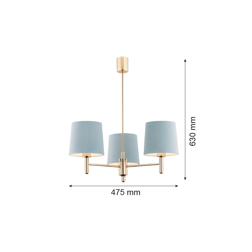 Brilagi - MONTE rúdon függő csillár 3xE27/60W/230V kék/arany