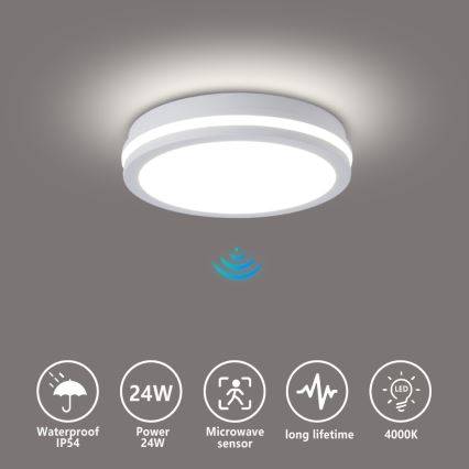 Brilagi - BENE LED kültéri mennyezeti lámpatest érzékelővel LED/24W/230V Ø 26 cm fehér IP54
