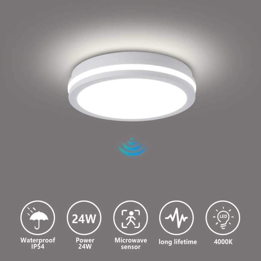 Brilagi - BENE LED kültéri mennyezeti lámpatest érzékelővel LED/24W/230V Ø 26 cm fehér IP54