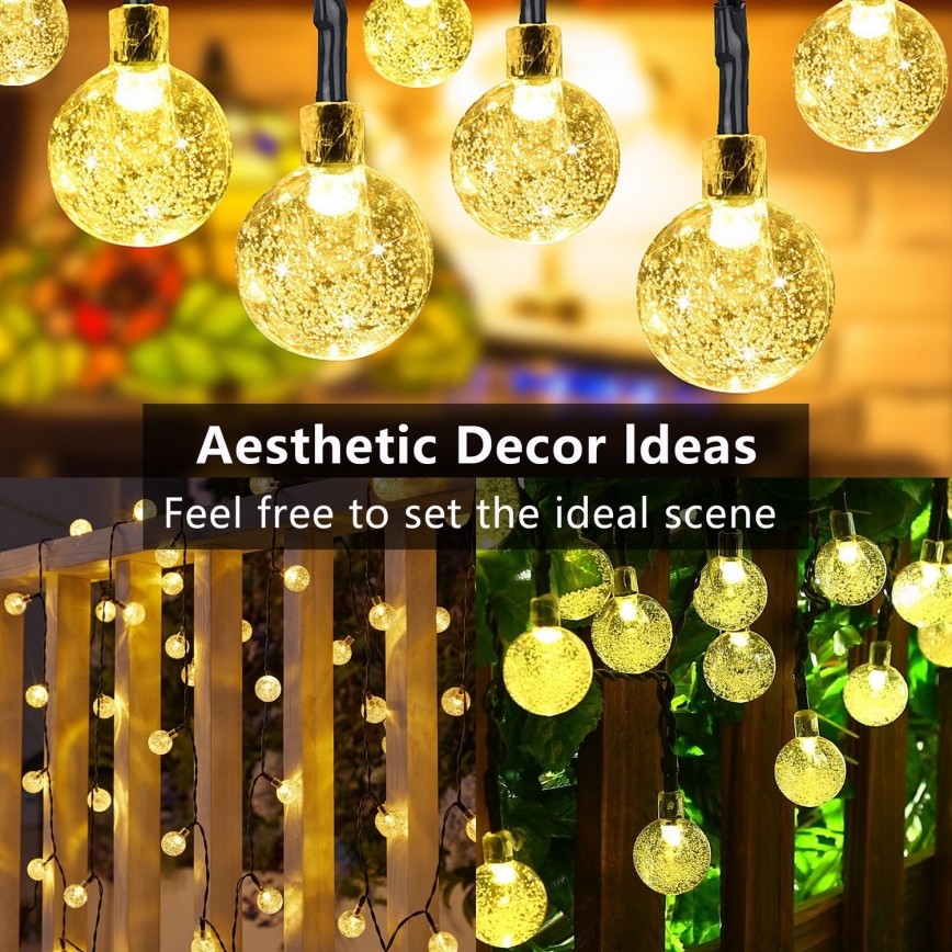 Brilagi - LED napelemes dekorációs fényfüzér BUBBLE 300xLED/8 üzemmód 30m IP65 meleg fehér 500 mAh