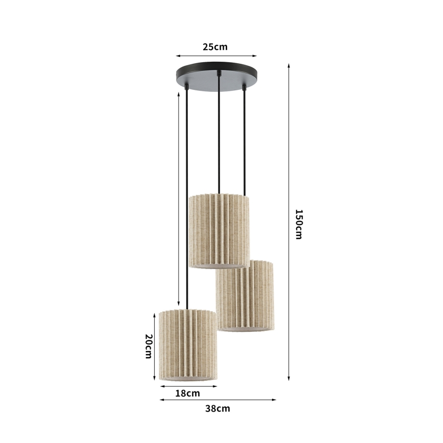Brilagi - NORDIC WAVE kábeles függőlámpa 3xE27/15W/230V, átmérő 38 cm, lenvászon/fekete