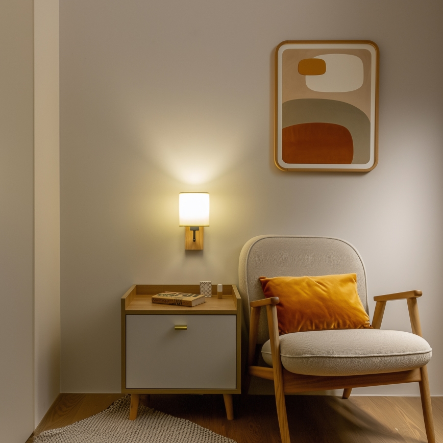 Brilagi - Fali lámpa NUBILA WOOD 1xE27/25W/230V tölgy/fekete/krém