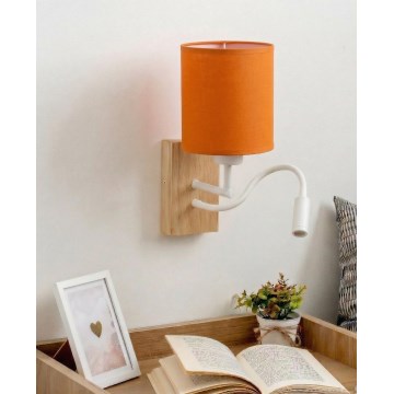 Brilagi - NUBILA WOOD LED flexibilis fali lámpa 1xE27/25W/230V + LED/3W tölgy/fehér/narancssárga