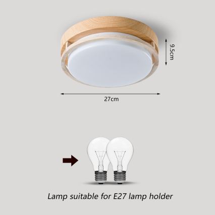 Brilagi - ORINO mennyezeti lámpa, 2xE27/40W/230V, átmérő 27 cm, tölgyfa dekor