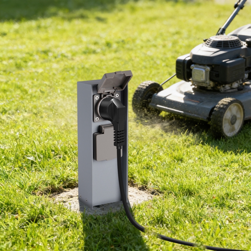 Brilagi - PILLAR kültéri konnektoros oszlop 2x SCHUKO 230V IP44, ezüst