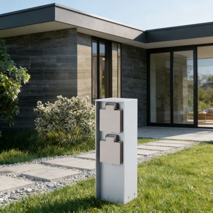 Brilagi - PILLAR kültéri konnektoros oszlop 2x SCHUKO 230V IP44, ezüst