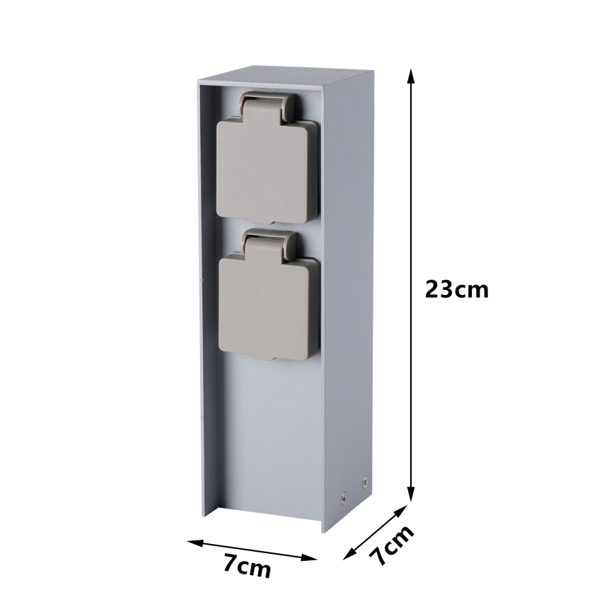 Brilagi - PILLAR kültéri konnektoros oszlop 2x SCHUKO 230V IP44, ezüst