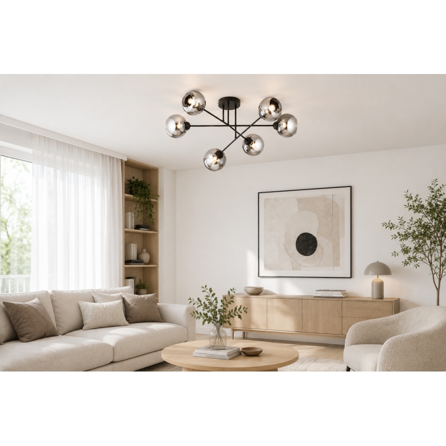 Brilagi - Plafonra szerelhető DIOR csillár 6xE27/60W/230V fekete/füstszürke