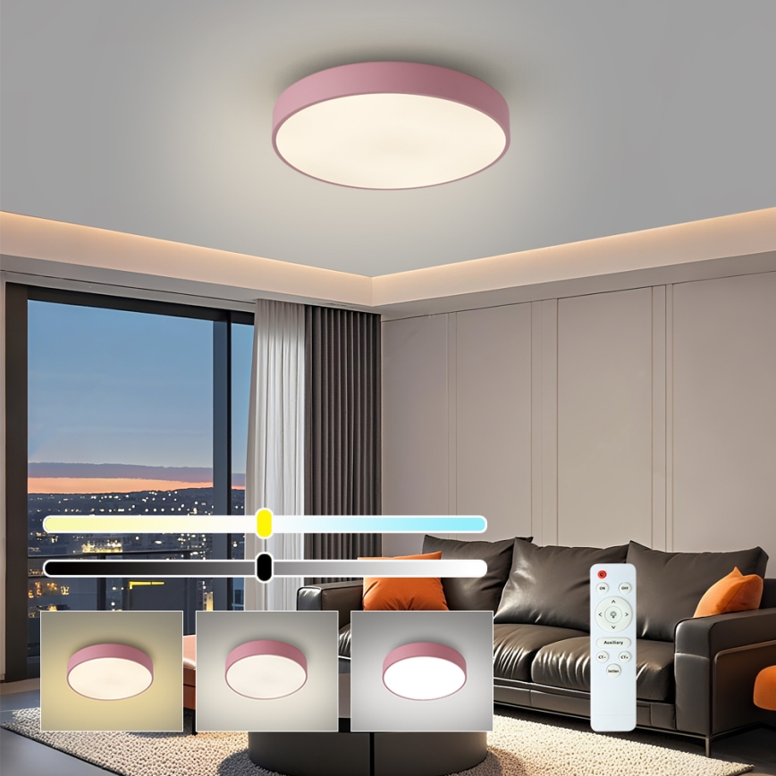 Brilagi - Dimmelhető mennyezeti lámpatest POOL LED/36W/230V 3000-6000K átm. 30 cm rózsaszín + távirányító
