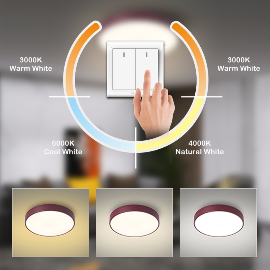 Brilagi - LED mennyezeti lámpa POOL LED/36W/230V 3000/4000/6000K átm. 30 cm bordó