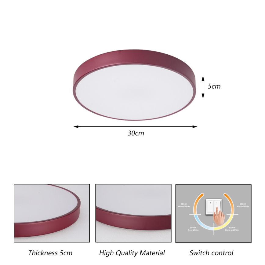 Brilagi - LED mennyezeti lámpa POOL LED/36W/230V 3000/4000/6000K átm. 30 cm bordó