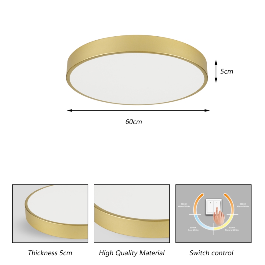 Brilagi - POOL LED mennyezeti lámpatest 60W/230V 3000/4500/6000K, átmérő 60 cm, aranyszínű