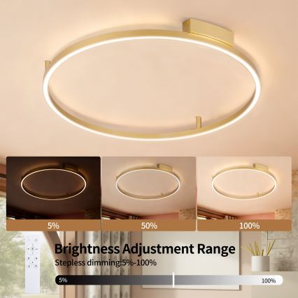 Brilagi - LED fényerőszabályozható mennyezeti lámpatest PORTOFINO LED/60W/230V 3000-6000K átm. 80 cm arany + távirányító