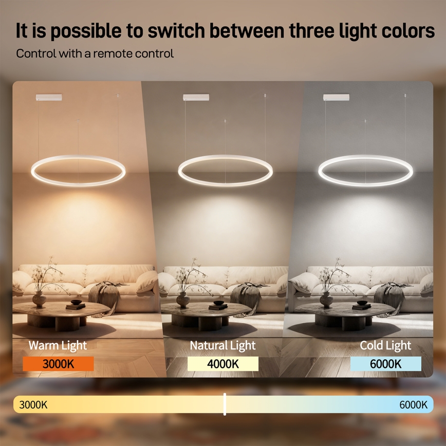 Brilagi - PORTOFINO LED dimmelhető kábelre függesztett csillár LED/60W/230V 3000-6000K átm. 80 cm fehér + távirányító