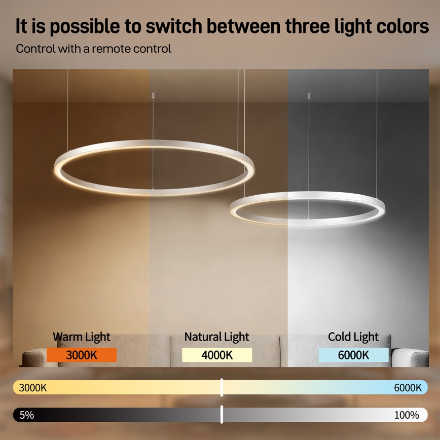 Brilagi - LED-fényerőszabályozható kábeles csillár PORTOFINO LED/98W/230V 3000-6000K ezüstszínű + távirányító