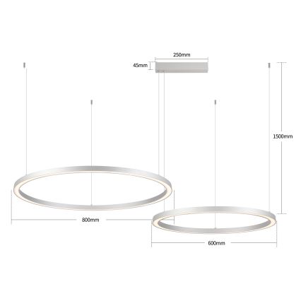 Brilagi - LED-fényerőszabályozható kábeles csillár PORTOFINO LED/98W/230V 3000-6000K ezüstszínű + távirányító