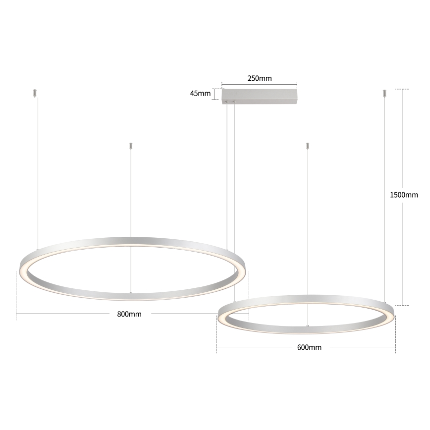 Brilagi - LED-fényerőszabályozható kábeles csillár PORTOFINO LED/98W/230V 3000-6000K ezüstszínű + távirányító