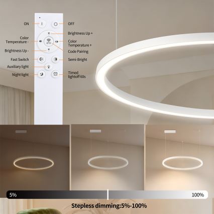 Brilagi - LED dimmelhető csillár kábeles felfüggesztéssel PORTOFINO LED/60W/230V 3000-6000K átm. 80 cm fehér + távirányító