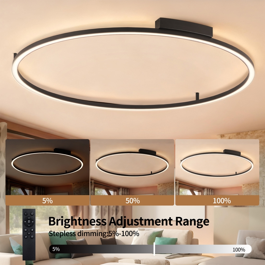Brilagi - PORTOFINO LED fényerőszabályozható mennyezeti lámpa LED/85W/230V 3000-6000K átm. 120 cm fekete + távirányító