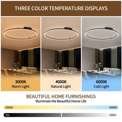 Brilagi - PORTOFINO LED fényerőszabályozható mennyezeti lámpa LED/85W/230V 3000-6000K átm. 120 cm fekete + távirányító
