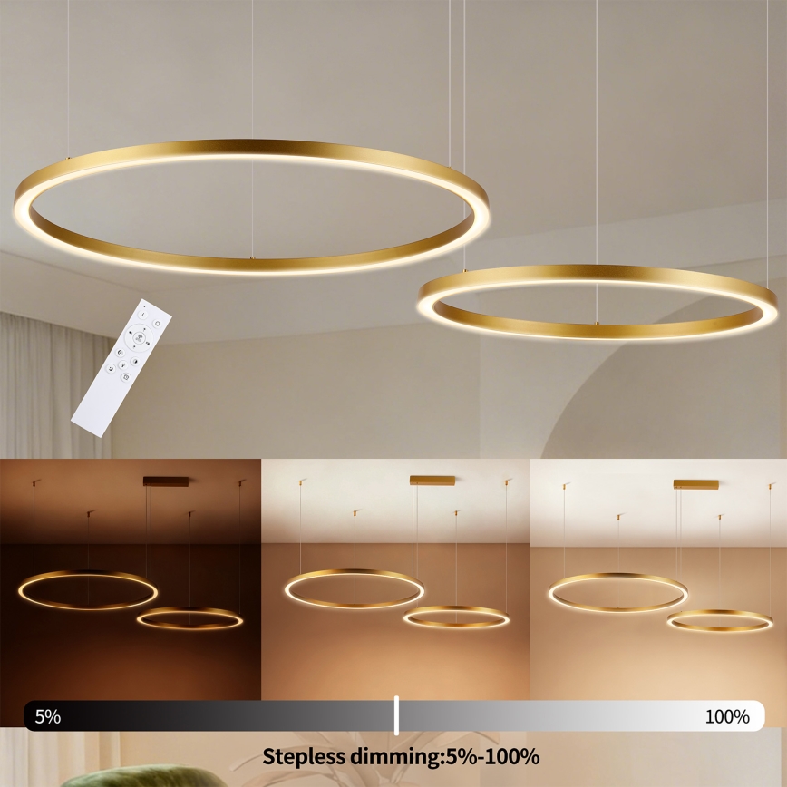 Brilagi - LED dimmelhető csillár kábelen PORTOFINO LED/98W/230V 3000–6000K arany + távirányító