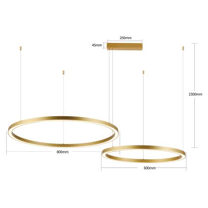 Brilagi - LED dimmelhető csillár kábelen PORTOFINO LED/98W/230V 3000–6000K arany + távirányító
