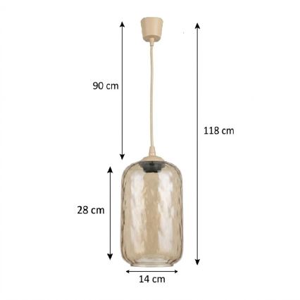 Brilagi - R GLASS LED csillár kábelen, 1xE27/60W/230V, átm. 14 cm, bézs/füstbarna