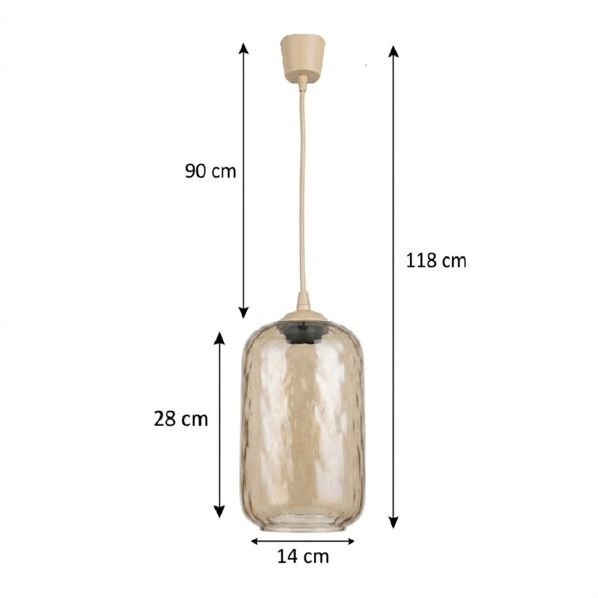 Brilagi - R GLASS LED csillár kábelen, 1xE27/60W/230V, átm. 14 cm, bézs/füstbarna
