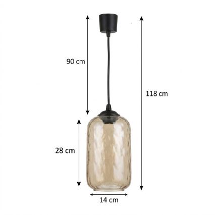 Brilagi - RETRO GLASS LED kábeles függeszték 1xE27/60W/230V átm. 14 cm fekete/füstös barna