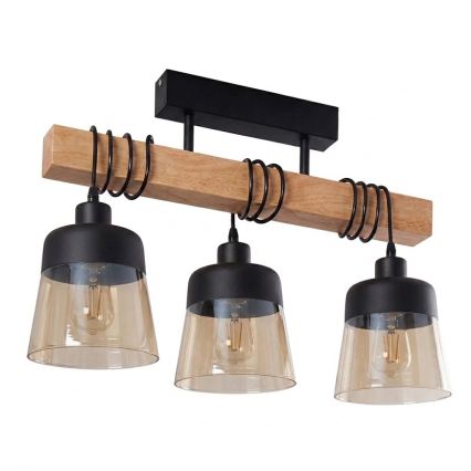 Brilagi - Felületre szerelhető WOOD GLASS csillár 3xE27/60W/230V fenyő/fekete/füstös barna