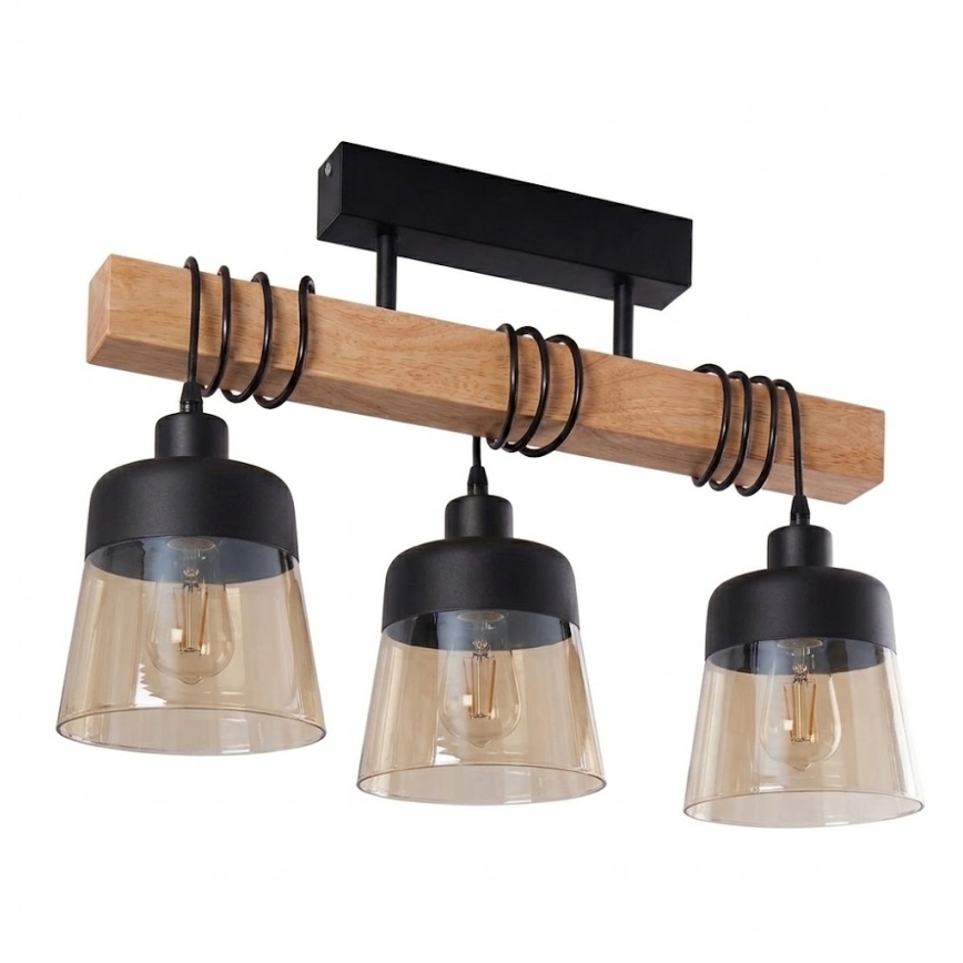Brilagi - Felületre szerelhető WOOD GLASS csillár 3xE27/60W/230V fenyő/fekete/füstös barna