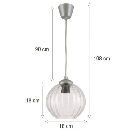 Brilagi - RETRO GLASS LED csillár kábelen 1xE27/60W/230V átm. 18 cm ezüst/átlátszó