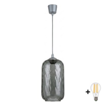 Brilagi - RETRO GLASS LED függeszték kábelen 1xE27/60W/230V, átm. 14 cm, ezüst/füstszürke