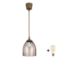Brilagi - RETRO GLASS LED függeszték zsinóron, 1xE27/60W/230V, átm. 17 cm, barna/füstös bézs