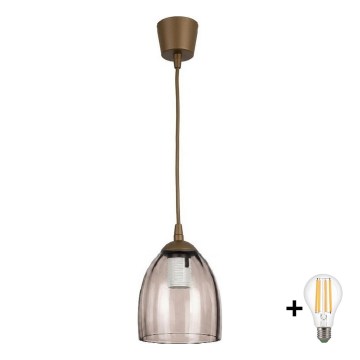 Brilagi - RETRO GLASS LED függeszték zsinóron, 1xE27/60W/230V, átm. 17 cm, barna/füstös bézs