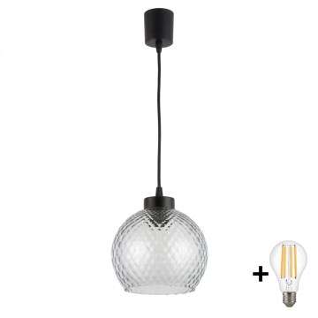 Brilagi - RETRO GLASS LED függőlámpa zsinóron 1xE27/60W/230V átmérő 25 cm fekete/füstszürke