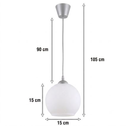 Brilagi - RETRO GLASS LED kábeles csillár 1xE27/60W/230V átm. 15 cm ezüst/fehér
