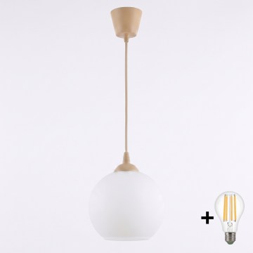 Brilagi - RETRO GLASS LED kábeles függőlámpa 1xE27/60W/230V, átmérő 15 cm, bézs/fehér