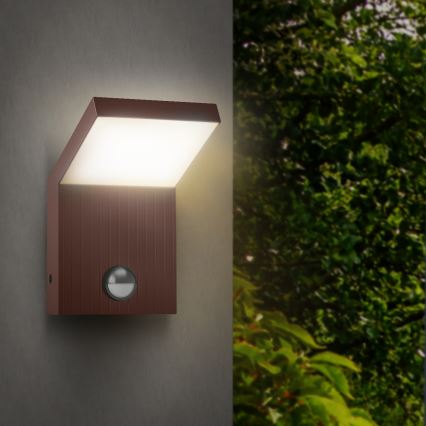 Brilagi - LED kültéri fali lámpatest érzékelővel RIANO LED/8W/230V barna IP65