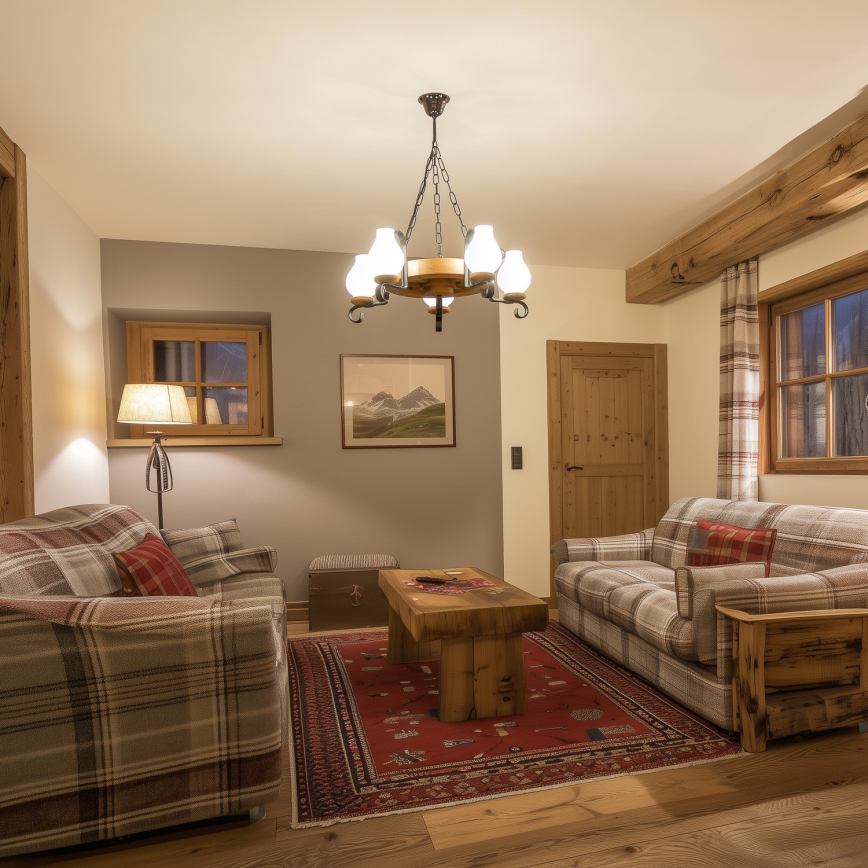 Brilagi - ROATA láncos csillár 5xE14/40W/230V, átmérő 50 cm, bükk