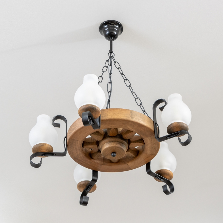 Brilagi - ROATA láncos csillár 5xE14/40W/230V, átmérő 50 cm, bükk