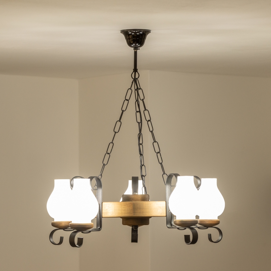 Brilagi - ROATA láncos csillár 5xE14/40W/230V, átmérő 50 cm, bükk