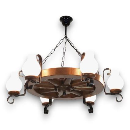 Brilagi - ROATA láncos csillár 6xE14/40W/230V, átmérő 70 cm, bükk/dió